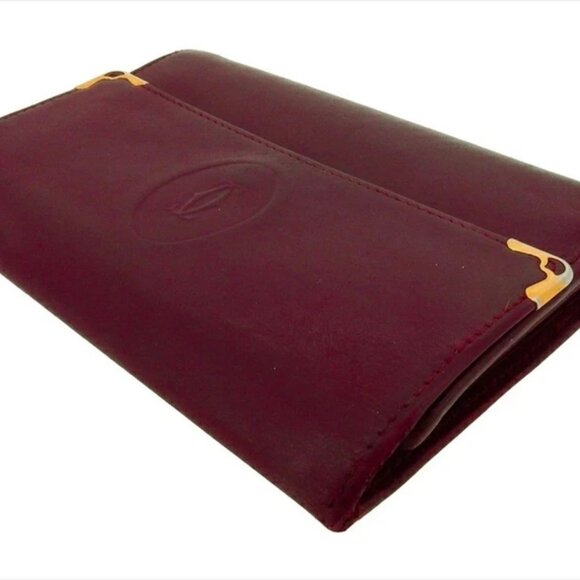 CARTIER Tri-fold wallet Bordeaux gold Women Authentic secondhand